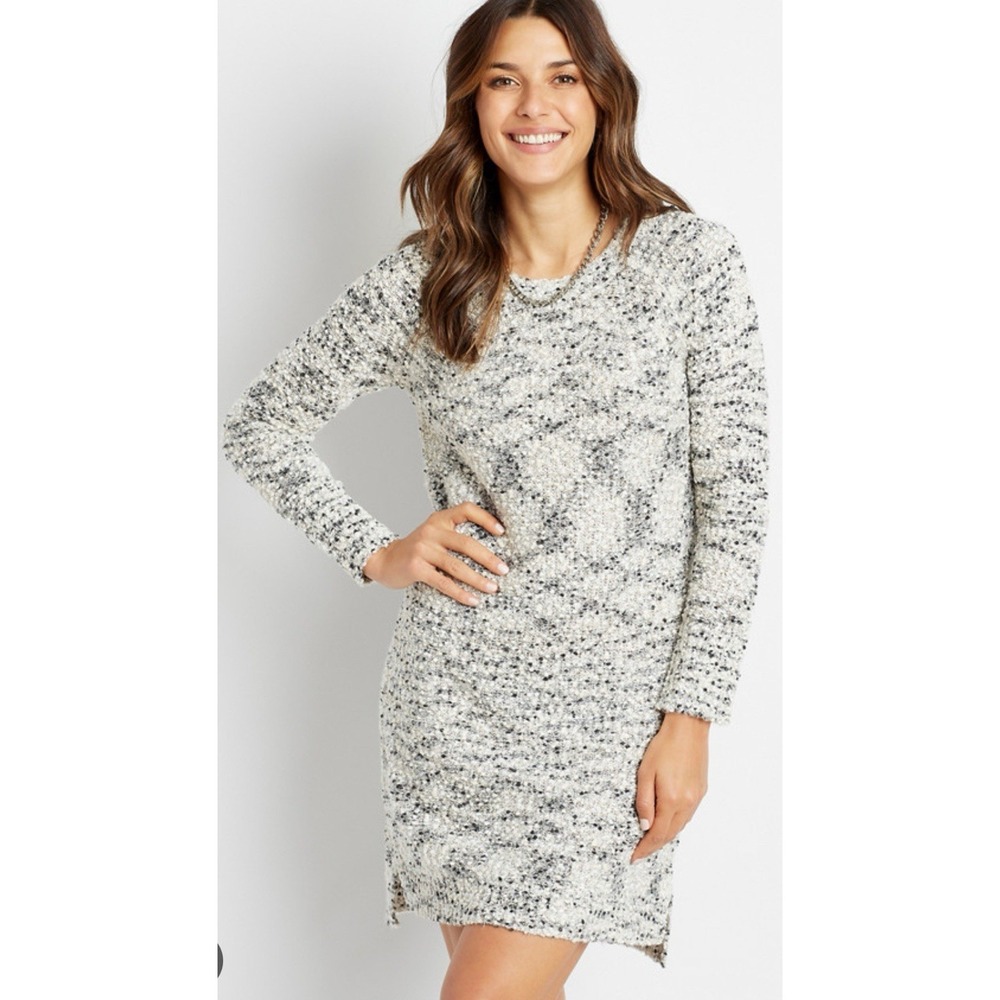 MAURICES‎ Boucle Sweater Dress Women's L White Gray Black Silver Office Soft!